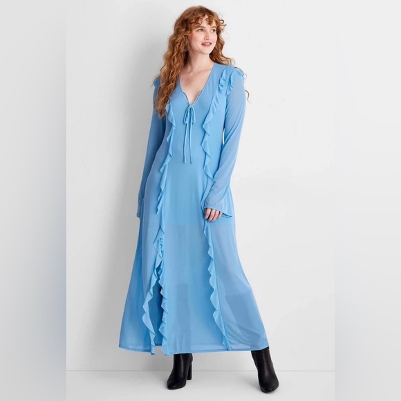 Future Collective Dresses & Skirts - Elegant Blue Ruffle Maxi Dress